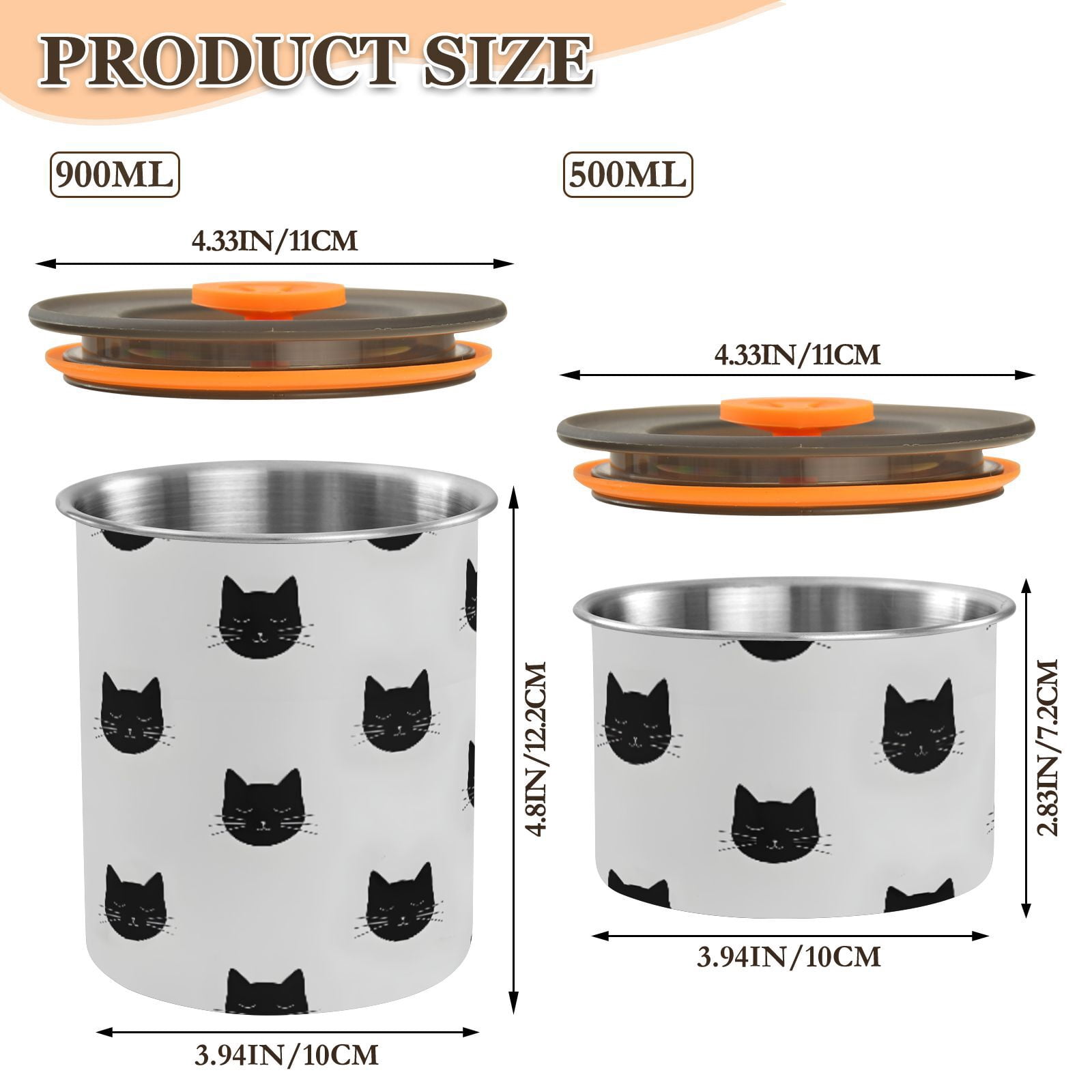 Cat Black Kitten Airtight Coffee Bean Canister 30oz Food Storage Containers with Lids For Gournd, Tea, Sugar, Flour, Rice, Cereal, Candy Cookie Jar