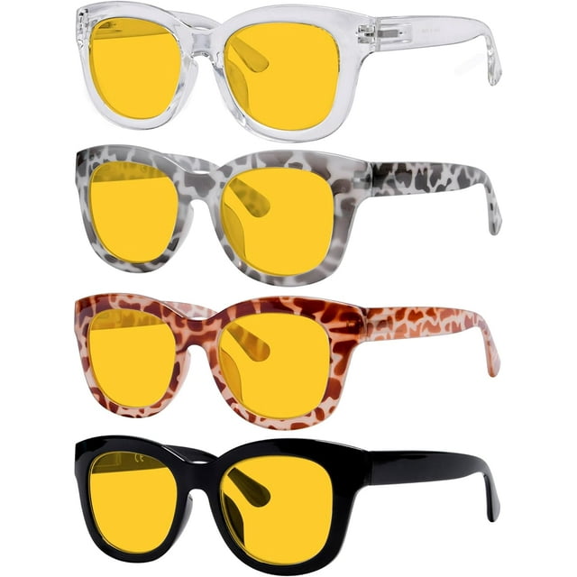 Eyekepper 4 Pack Oversized Blue Light Filter Glasses Women Computer Reading Glasses Amber Tinted +0.75