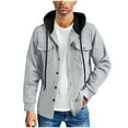 thumbnail image 2 of Men's Hooded Jackets Fashion Solid Color Long Sleeved Hooded Drawstring Pocket Button Jackets Gray XXL, 2 of 9