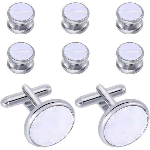 2pcs Cufflinks and 6pcs Cuff Studs Set for Men Brass with White Shell Cufflinks Tuxedo Shirt Studs Set for Regular Weeding Business Accessories