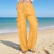 thumbnail image 3 of Pantalones de Vestido de Cintura Elástica para Mujeres Color Sólido Suelto Elástico Cordón de Cintura Pantalones de Pierna Recta de Bolsillo Grande, 3 of 5