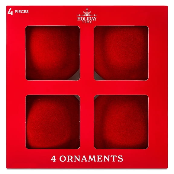 4 Count Red Velvet-Feel Ball Christmas Ornaments, 4.5", by Holiday Time