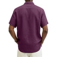 thumbnail image 4 of Dwelliawo Linen Shirt for Men Casual Business Dress Shirts Short Sleeve Button Down Shirt Fall Cotton Linen Regular Fit Outfits with Chest Pocket Wine M, 4 of 4