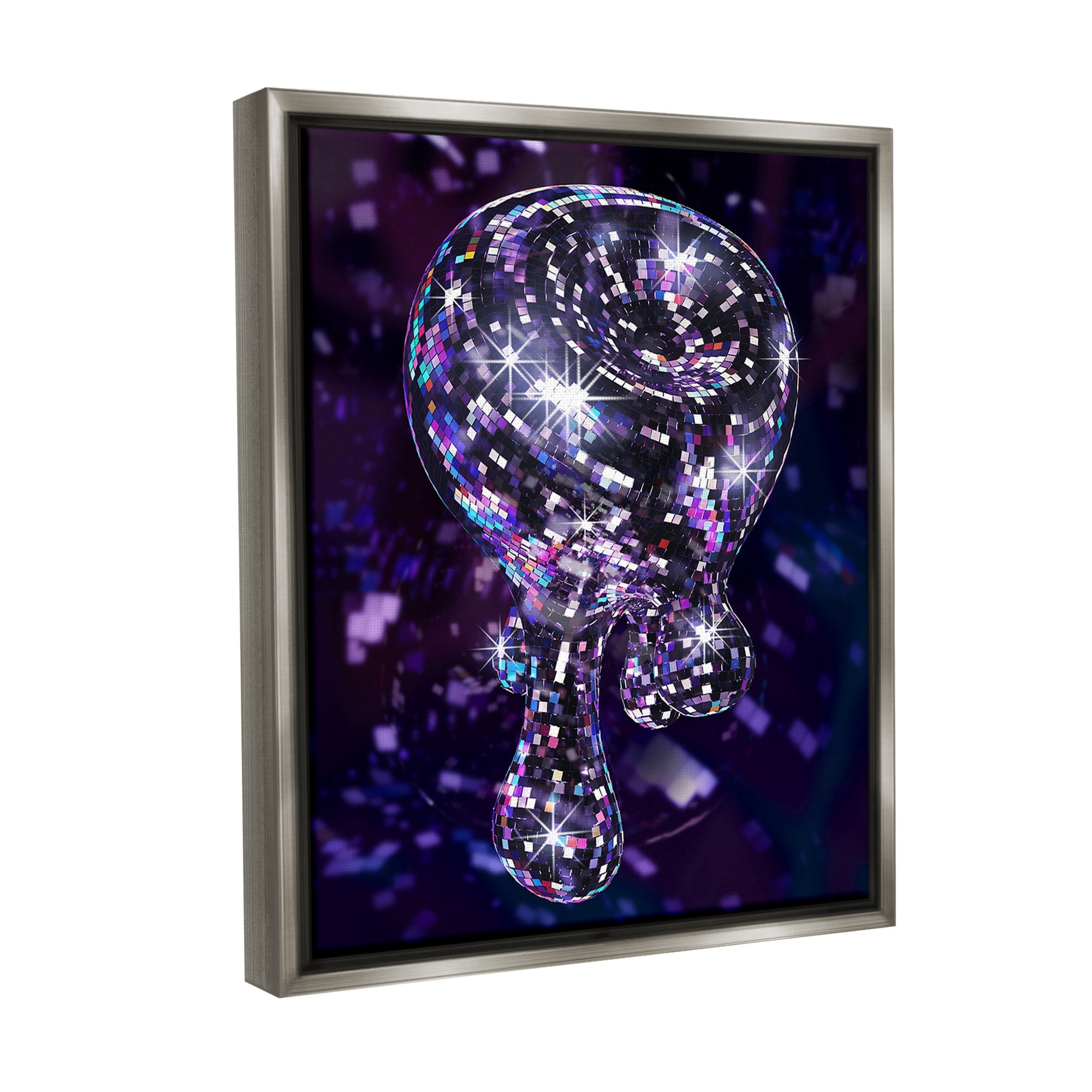 Stupell Industries Abstract Dripping Disco Abstract Painting Gray Floater Framed Canvas Art Print Wall Art, 25 x 31