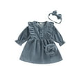 thumbnail image 1 of hirigin Toddler Girl Autumn Sweet Dress, Long Sleeve Round Neck Ruffled Button A-Line Dress with Bow Headband and Bag, 1 of 8