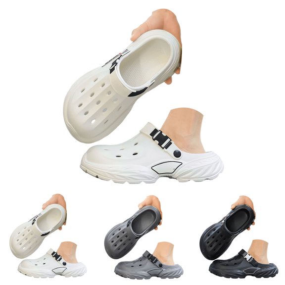 Pandaie Men Orthopedic Clogs Arch Support Garden Shoes Comfortable Slip on Closed Sandals Adjustable Strap Summer Slippers Black,7.5