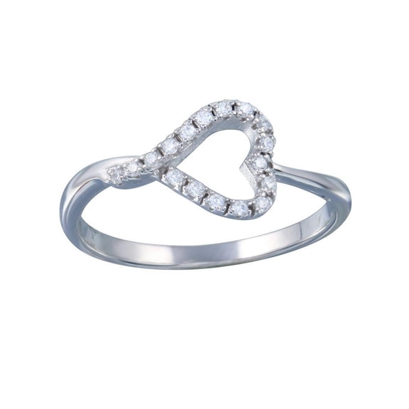Rhodium Plated 925 Sterling Silver Sideways Open Heart Ring Band White CZ Jewelry Female Size 5