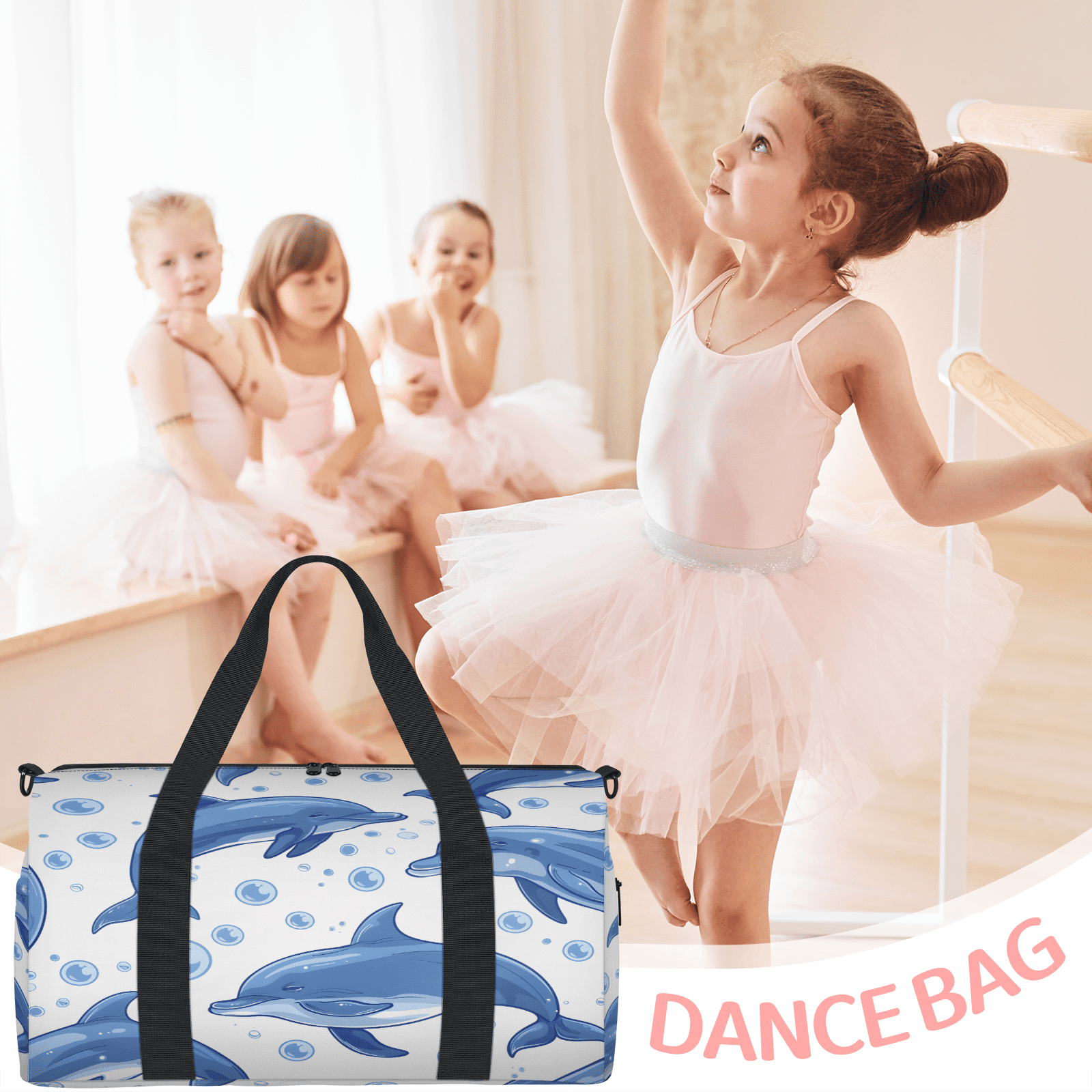 Herdesigns Dolphin Gym Bag for Women, Duffle Bag for Travel Sport, Sea Animal Lightweight Waterproof Carry on Weekender Dance Yoga Workout Bags