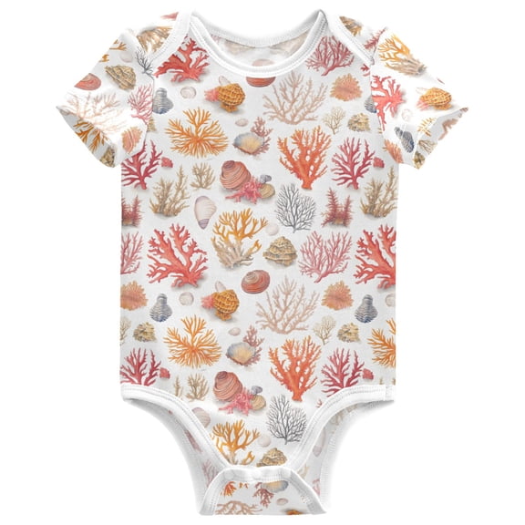 joogoo Corals Seashells Pattern Baby Bodysuits Short Sleeve Cotton Onesies Clothes 6Months