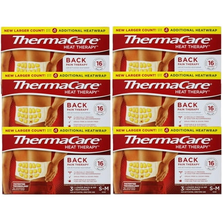 ThermaCare Back Pain Therapy Lower Back & Hip Small/Medium Pain Relief Heat Wraps, 3 Count - 6 Pack