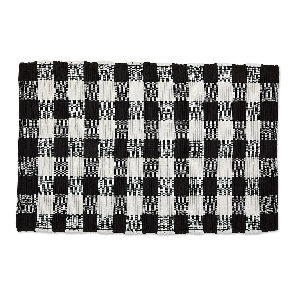 26" x 40" Buffalo Checkered Black and White Rectangular Rag Rug