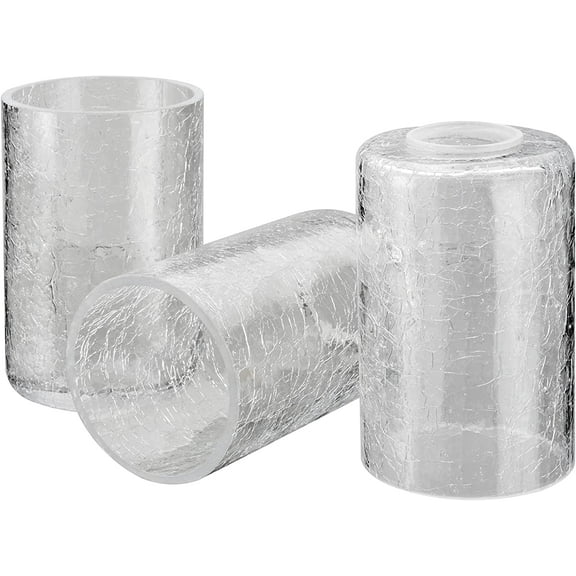 Aspen Creative 23614-03,Clear Cylinder Cracked Glass Shade. 3-1/2"Dia x 5-1/2"H / Center Hole:42mm.Set of 3.