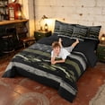thumbnail image 4 of Manfei Grunge Camo American Flag Twin Bedding, Military Patriotic Independence Day Bedding Comforter Set, Black Gray Green, Black Reversible 7-Piece, 4 of 6