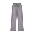 thumbnail image 5 of vigerkar Capri Pants for Women Casual 2025 Summer Drawstring Elastic High Waist Linen Pants Wide Leg Plus Size Capris Grey, XXL, 5 of 5