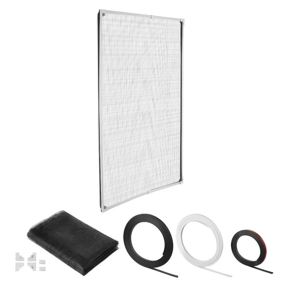 KFFKFF Magnetic Window Screen, 58.27 x 39.17 inch PVC and Fiberglass Mesh, White Frame with Black Magnetic Strip and Wind Clips, No-Drill Installation, Ideal for Home Windows