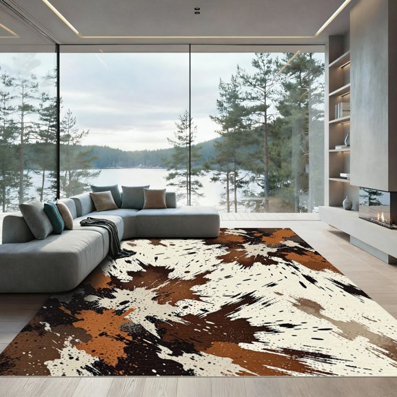 ODIKA 4' x 6' Machine Washable Non-Slip Area Rug, abstract print High Traffic Rug, Beige, 1130471