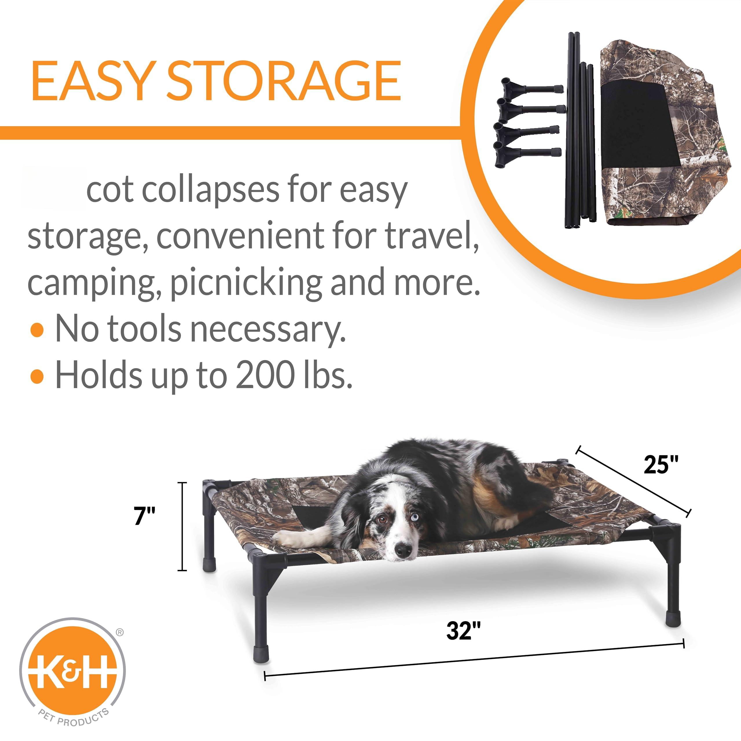 Outdoor Elevated Dog  Breathable Hammock Bed For Medium Dogs Washable Mesh Cover Raised Metal Frame Collapsible Portable - 32 X 25in Camo