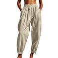 thumbnail image 5 of DHFJKG Harem Linen Pants Women Lightweight Loose Fit Elastic Waist Solid Color Ankle-Tied Beach Pants With Pockets Trendy Trousers, 5 of 9