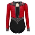 thumbnail image 4 of iixpin Kids Girls Rhinestones Gymnastics Leotard Long Sleeve Figure Skating Bodysuit Lyrical Dancewear Burgundy 14, 4 of 6