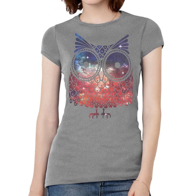 Camiseta para mujer Design Shirts de manga corta Galaxy Owl - Heather - 2X-Large