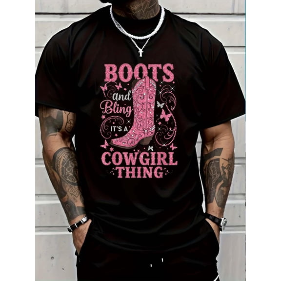 100% Cotton Boots and Bling its a Cowgirl Thing Rodeo Love Country Girls T-Shirt Graphic T-shirts for men and women
