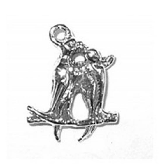 Sterling Silver 20" .8mm Box Chain 3D Love Birds On Branch Pendant Necklace