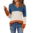 thumbnail image 2 of Long Sleeve Tops for Women Womens 2025 Fall Sweaters Casual Long Sleeve Ribbed Knit Pullover V Neck Lightweight Crochet Pullover Sweater Top Womens Tops Blue M, 2 of 8