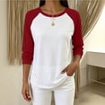 thumbnail image 2 of MaFYtyTPR Women Raglan Long Sleeve Crew Neck T-Shirt Color Block Loose Casual Basic Tee for Spring Fall Daily Wear Red XXL, 2 of 6