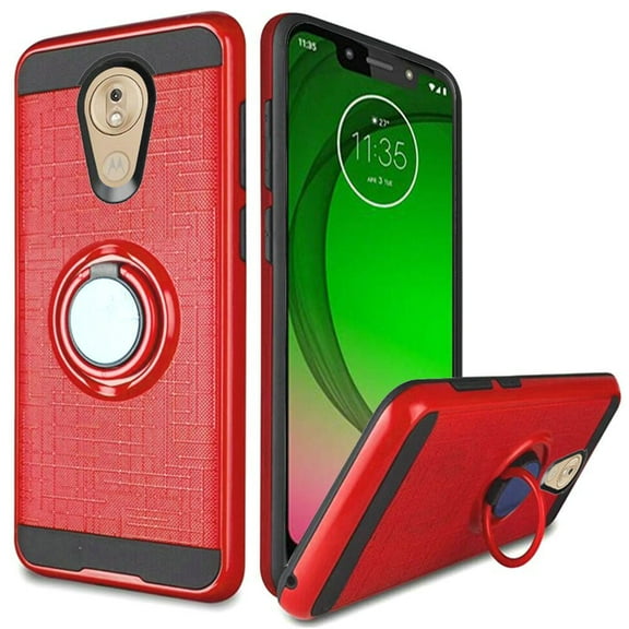 For G7 Play T-mobile Revvlry Simplistic Metallic Brushed Magnetic Ring Stand 360 Degree Rotation Hybrid - Red