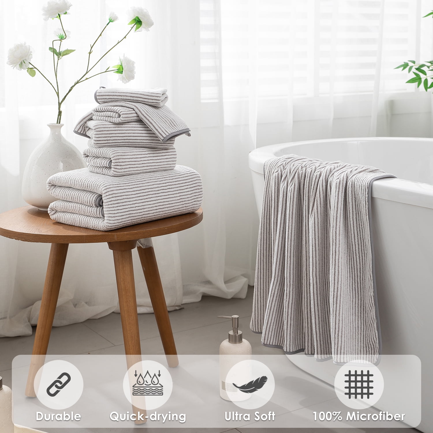 Smuge 4 Pack Large Bath Towels 35 x 70 Inches, 100% Microfiber Ultra Soft Extra Large Bath Towel Set Oversized Bathroom Towels for Bathroom Kitchen Spa Hotel Gym (Beige White)