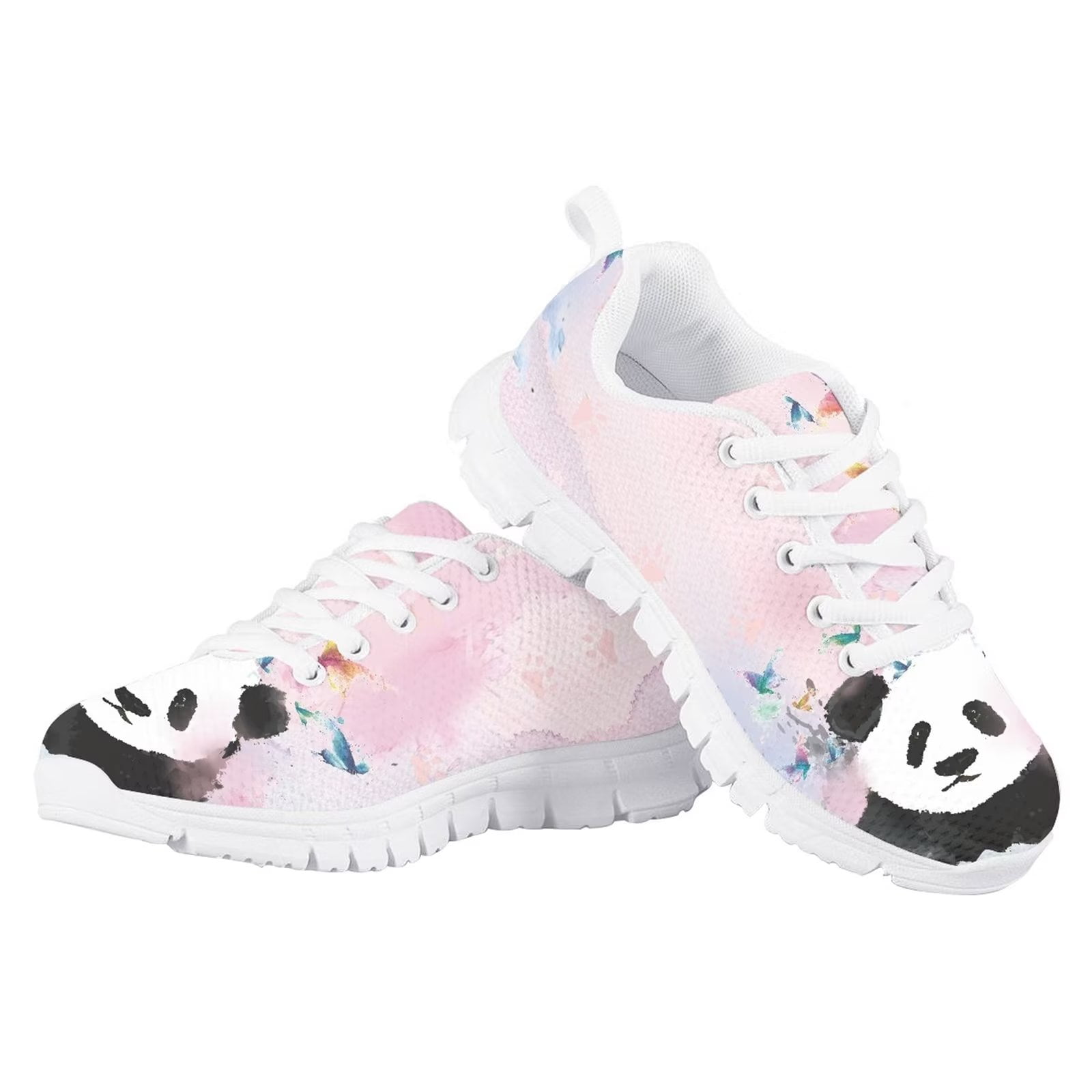 Pzuqiu Cute Panda Little Kids Tennis Shoes Girls Size 11.5 Lace Up Sports Shoes Breathable