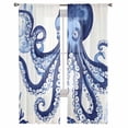 thumbnail image 3 of Navy Blue Octopus Coastal Sheer Curtains 63 Inches Length 2 Panels Set, Window Sheer Curtains for Living Room/Bedroom, Nautical Summer Beach Ocean Light Filtering Rod Pocket Curtain 52'' x 63'' x 2, 3 of 7
