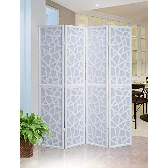 Roundhill Furniture Giyano Paravent à 4 Panneaux avec Cadre en Bois, 70,00 x 1,00 x 70,00 Pouces, Blanc
