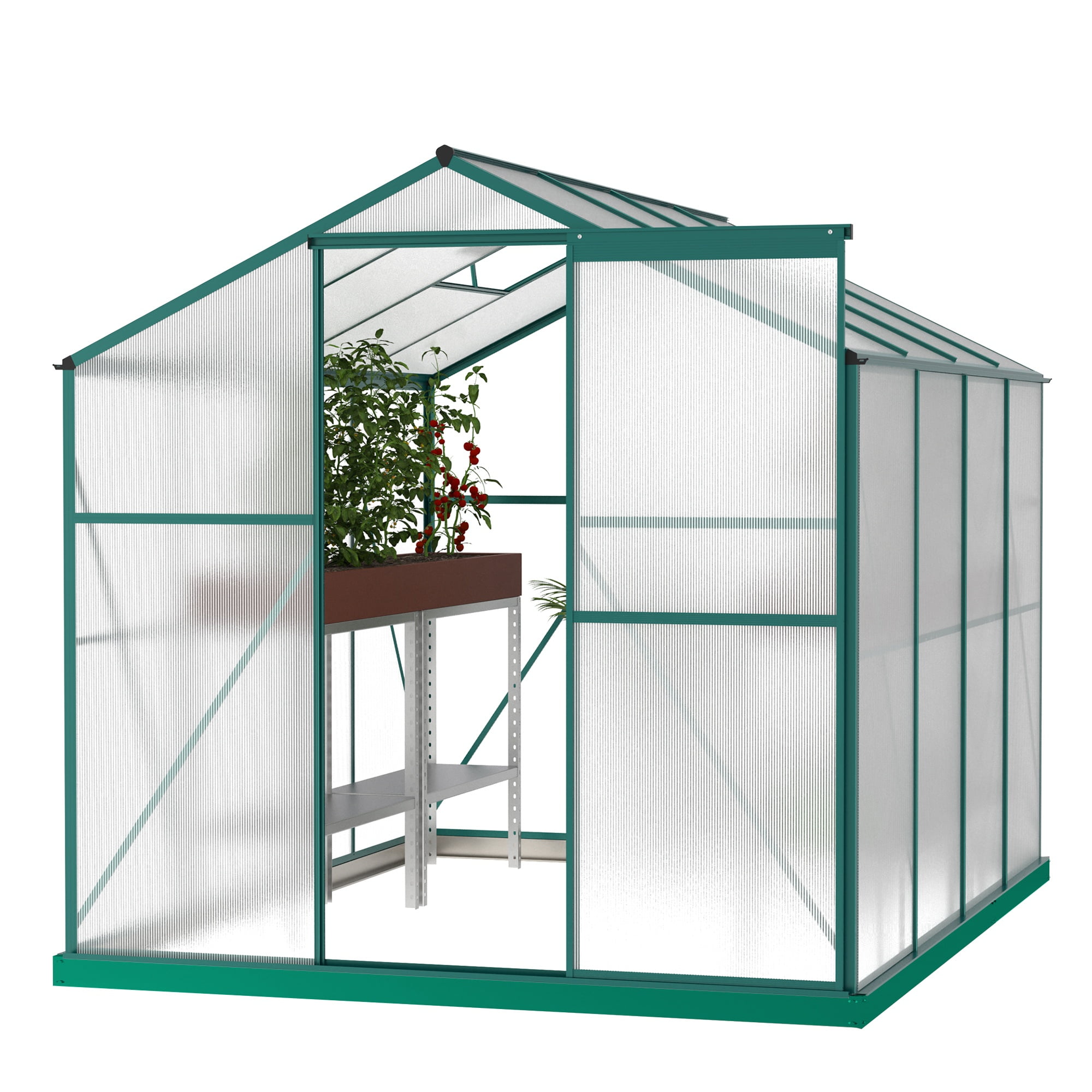 Tookss 6X8FT Walk In Greenhouse with Adjustable Roof, Sliding Door, Drainage System & Galvanized Base, Aluminum HeavyDuty Greenhouses for Outdoor Backyard in All Season