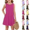 thumbnail image 5 of XADYUY Girls Beach Dress Casual A-Line Sleeveless Midi Dress Cute Basic Crew Neck Swing Sundresses with Pockets for 4-14t Kids,Pink,11-12Years, 5 of 5