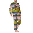 thumbnail image 2 of Salouo Horse Sunflowers Print Button-Front Long Sleeve Pajama Set for Men, Soft 2Pjs Men's Long Sleeve Sleepwear-Small, 2 of 7