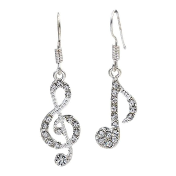 Yesbay 1 Pair Dangle Earrings Musical Note Design Sparkling Rhinestone Drop Earrings Decoration Wedding Jewelry for Women
