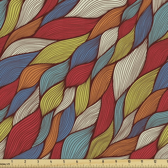 Ambesonne Waves Fabric by the Yard Upholstery, Abstract Curvy Lines, 3 Yards, Multicolor