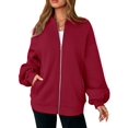 thumbnail image 2 of Women'S Fall Fashion Oversized Sweatshirt Jackets with Zipper Casual Long Sleeve Outerwear Winter Outfits Red S, 2 of 9