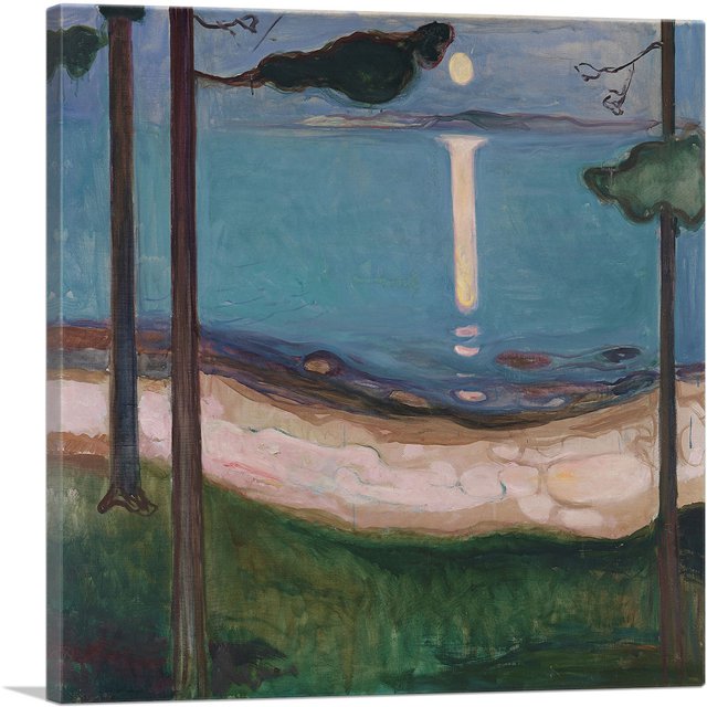 ARTCANVAS Moonlight 1895 Canvas Art Print by Edvard Munch - Size: 18" x 18" (1.50" Deep)