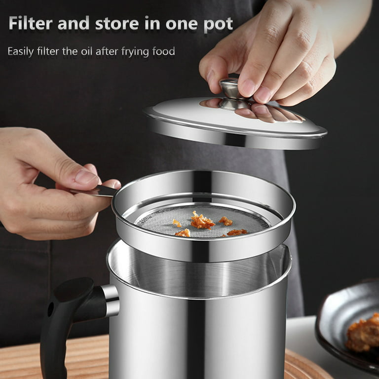 Stainless Steel Grease Strainer Container Oil Storage Pot Can Filter  Dust_AM