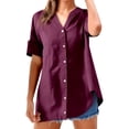 thumbnail image 1 of Women's Solid Color Linen Short Sleeve V-Neck Shirt - Comfortable and Stylish, 1 of 4