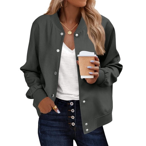 YYDGH Bomber Jacket Women Varsity Casual Button Down Lightweight Jackets Fall Fashion Short Coat School Outfits with Pockets