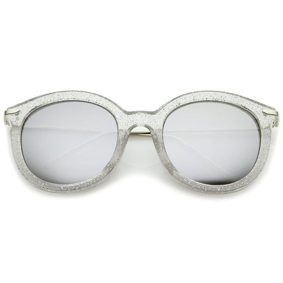 sunglassLA - Women's Transparent Glitter Frame Ultra Slim Metal Temple Round Sunglasses 56mm - 56mm