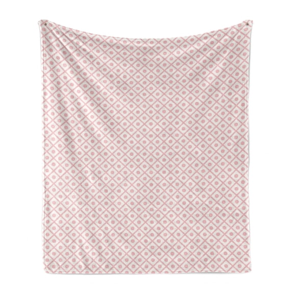 Retro Soft Flannel Fleece Throw Blanket, Pastel Squares with Polka Dots Geometrical Symmetrical Checked Tile Pattern, Cozy Plush for Indoor and Outdoor Use, 50" x 70", Baby Pink White, by Ambesonne