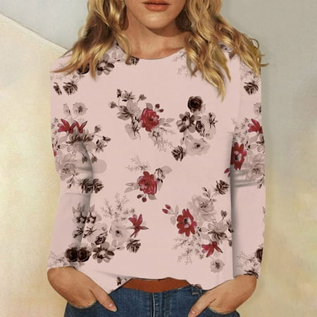 

HLONK Women‘s Fashion Daily Versatile Casual O-Neck Long Sleeve Printed Top Blue L