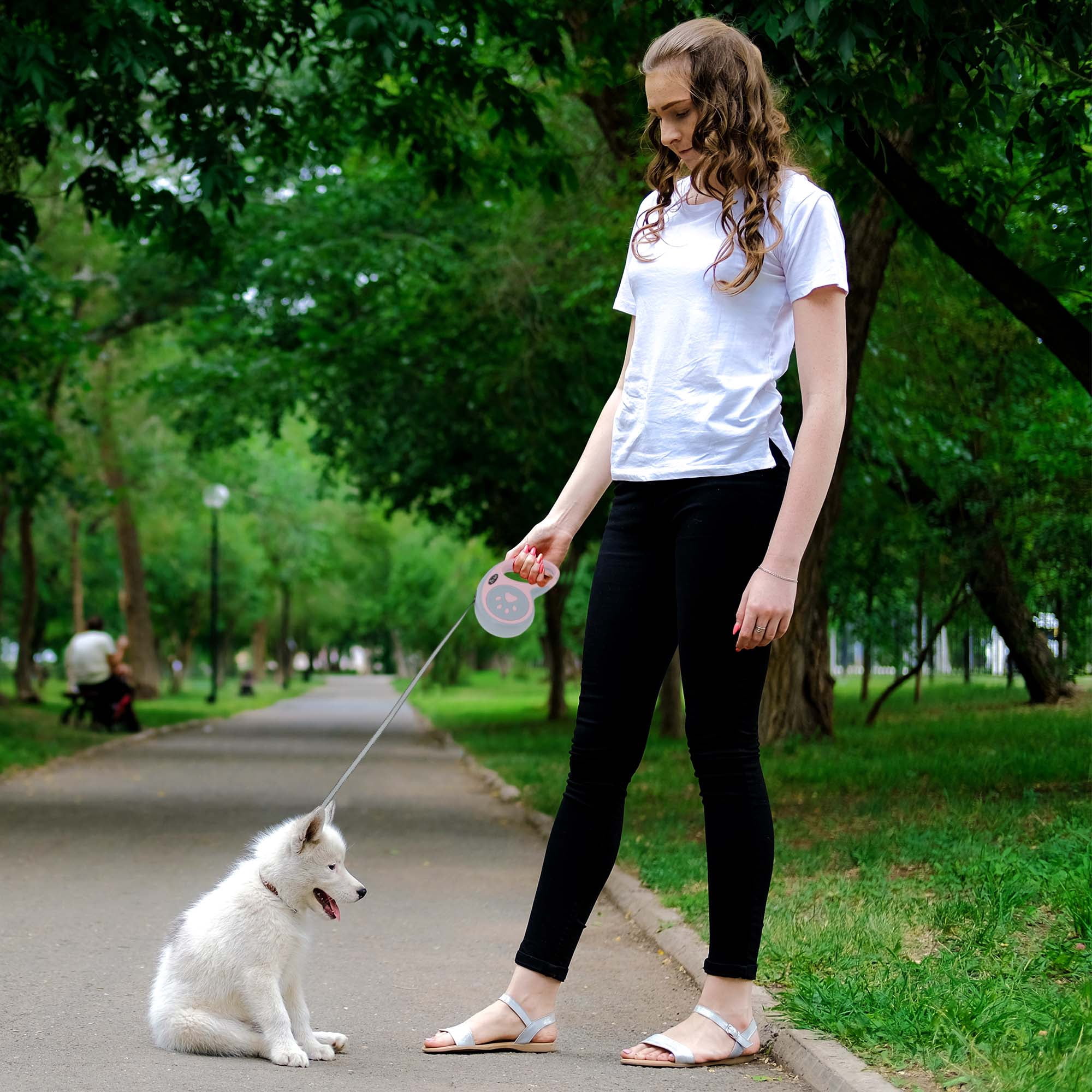 Unique Bargains Retractable Pet Leash with Ergonomic Handle Pink 3 Meter