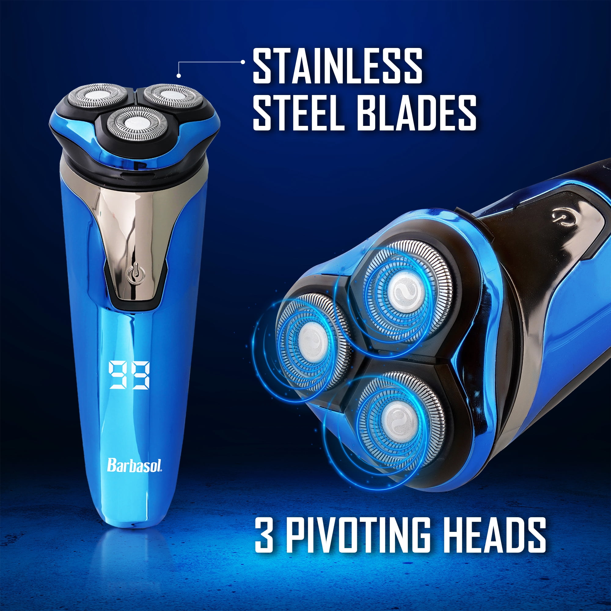 Barbasol Rechargeable Wet & Dry Rotary Electric Shaver for Men with LCD Display
