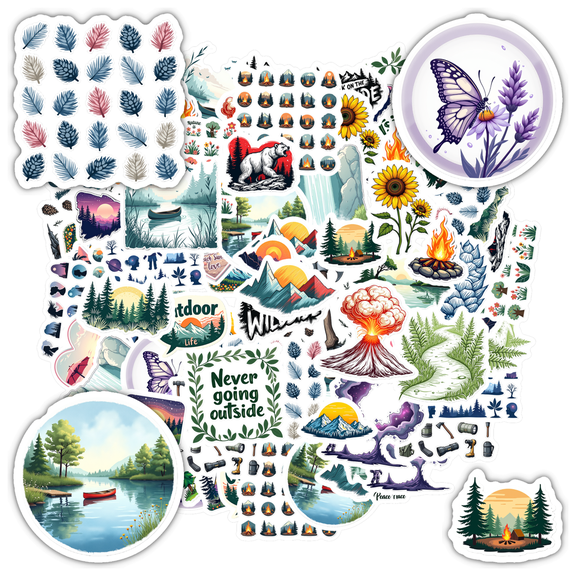 Camping Stickers Nature Adventure Stationery Stickers Outdoor Travel Funny Stickers for Laptops Phones Suitcases