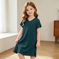 thumbnail image 2 of HAYIMI Girls V Neck Dresses, Short Sleeve Side Split Loose Solid Color Casual Kids Dress for Summer Bedroom Wear Stylish Sundress, 2 of 4